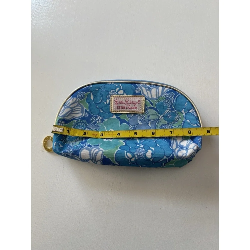 Lilly Pulitzer for Estée Lauder Cosmetic bag pouch gold Zip Close Pink Lined